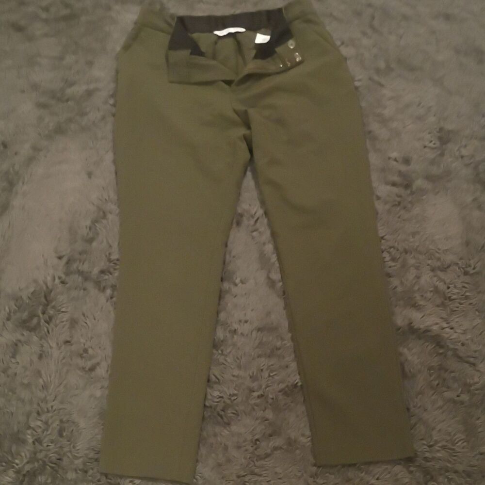 Nine West Women's Solid Green Mid Rise Skinny Leg Flat Front Pants Size 10